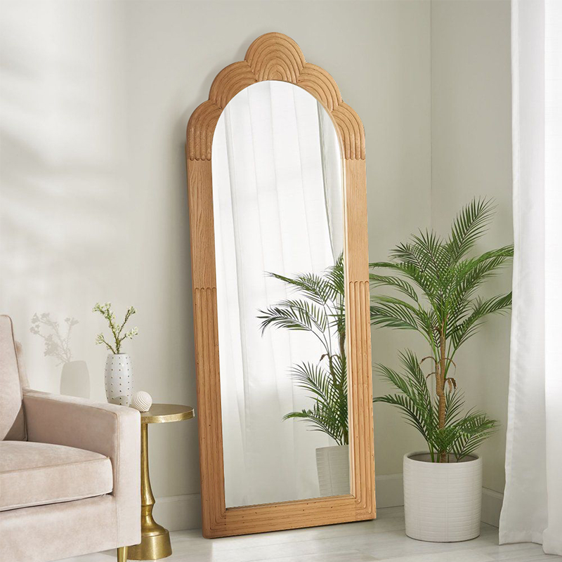 European-style Mirror Vaulted Mirror Full Body Full-body Mirror Retro Sculptures Floras Log Floor Mirror Home Solid Wall-mounted Decorative Mirror