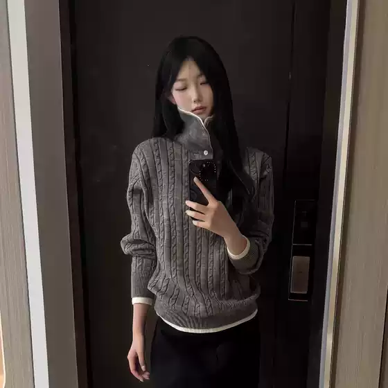 Korean Autumn and Winter Wool Blend Jacquard Texture High-End Atmosphere Fake Two-Piece Knitted Turtleneck Button-Up Sweater