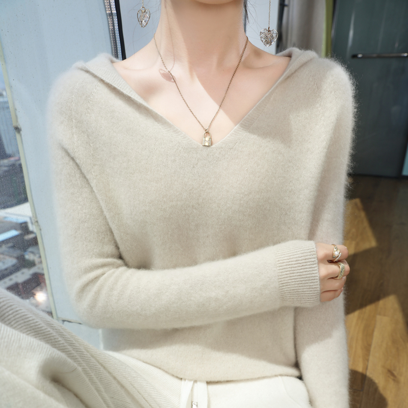 First-Line Ready-To-Wear Spring and Autumn New Knitted Hooded Sweatshirt for Women, Korean Style Loose Thin Hooded Sweater, Age-Reducing First-Line Ready-To-Wear Spring and Autumn New Knitted Hooded Sweatshirt for Women, Korean Style Loose Thin Hooded Sweater, Age-Reducing