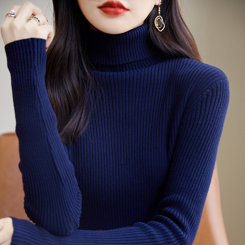 High-Neck Base Shirt for Women, Stacked Collar, Slim Fit, Tight-Fitting Sweater, Pure Cotton Knitwear, Thickened for Autumn and Winter, New Style for Layering