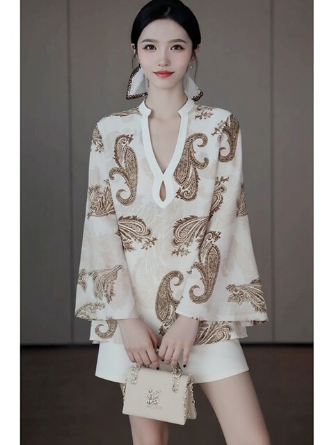 Elegant and Sophisticated Blouse with French Style, High-End Feel, Light Luxury, Niche Design, Ramie Print Shirt for Spring