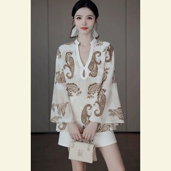 Elegant and Sophisticated Blouse with French Style, High-End Feel, Light Luxury, Niche Design, Ramie Print Shirt for Spring