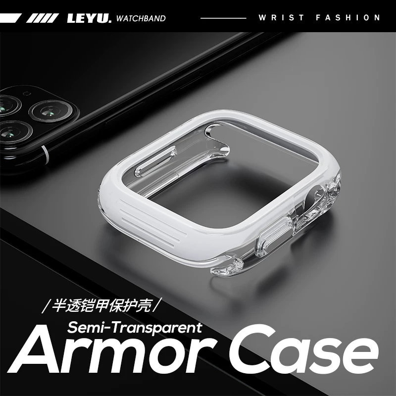 Любое применение к защитному чехлу Apple Watch 9/10 поколение 8 защитный чехол Apple Watch 9 candy s8 половинный пакет Ultra2 полый цвет s10 силиконовый прозрачный двухцветный мягкий чехол
