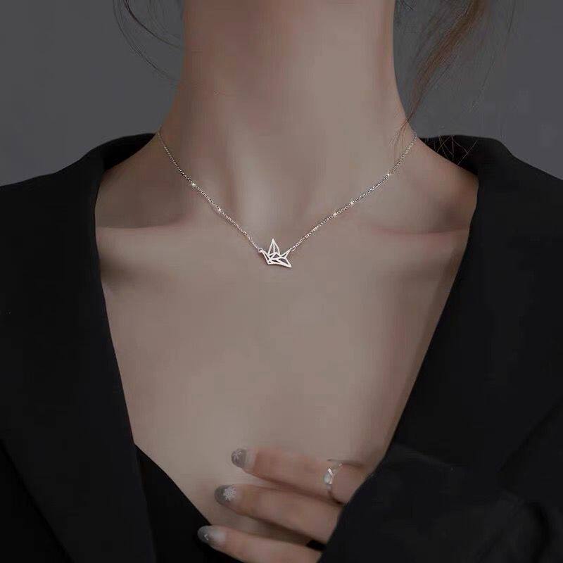 Thousand Paper Cranes Necklace Woman Pure Silver Lukewarm Wind Lock Bone Chain Superior Sense Temperament and Summer Tide Light Extravagant and Petty Crowd Design Sense-Taobao