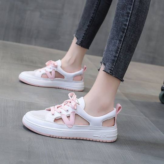 Женские сетчатые сандалии 2025: новые дышащие кожаные повседневные кроссовки на шнуровке с закрытым носком и сетчатыми вставками