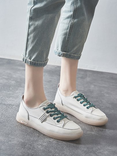 Genuine Leather White Shoes for Women 2025 Spring New Style Tendon Soft Sole Women's Shoes Versatile Slip-On Maternity Shoes Flat Sneakers