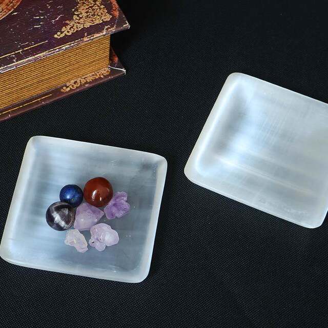 Square Natural Moroccan Gypsum Carving Bowl, Demagnetizing Storage Bowl, Selenite Bowl, Craft Decoration Ornament