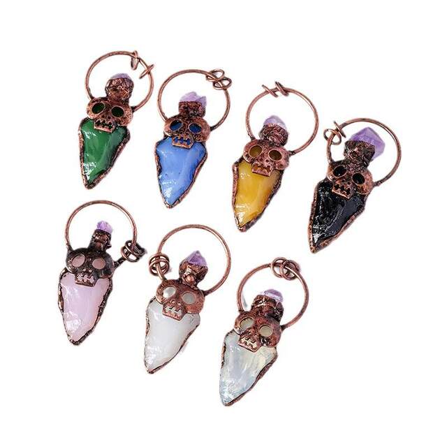 Cross-Border European and American Retro Red Copper Color Skull Crystal Arrow Pendant Punk Style Crystal Necklace Jewelry Accessory