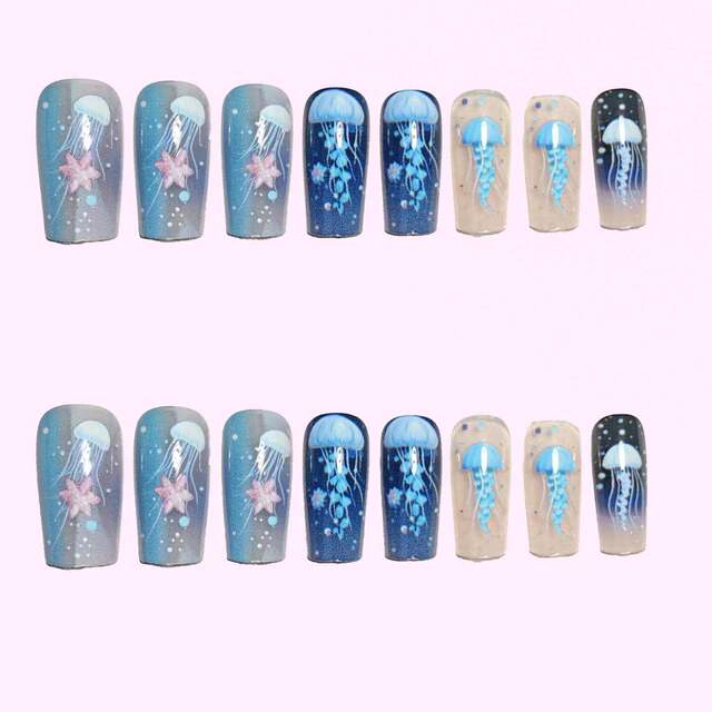 Ocean Elements Starry Sea Journey·Jellyfish Wearable Nails Removable Nail Art 24 Pieces