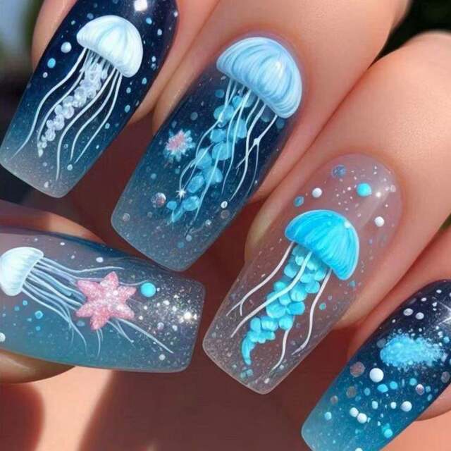 Ocean Elements Starry Sea Journey·Jellyfish Wearable Nails Removable Nail Art 24 Pieces