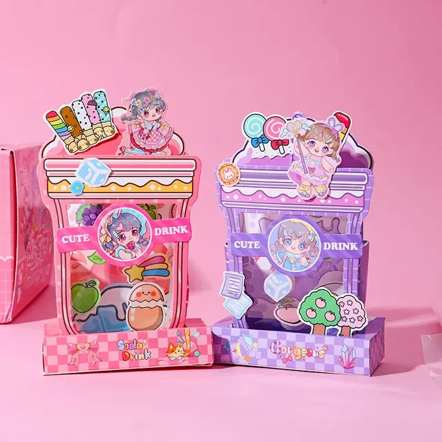 Ahuajiang Drink Shake Stickers (8 Pieces/Display Box) Cute Cartoon Journal Stickers No-Cut Sticker Pack