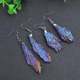 Natural Black Tourmaline Electroplated Blue Peacock Blue Flame Feather Crystal Cluster Earrings Jewelry in Stock