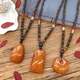 Vintage Ethnic Style Chicken Wing Wood Second-Generation Old Beeswax Necklace Unisex Versatile Amber Pendant Long Sweater Chain Accessory