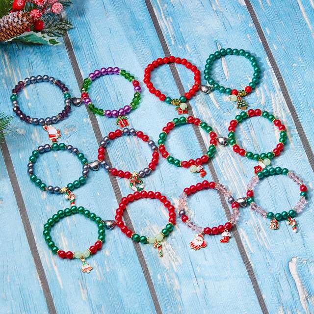 Cross-Border Best-Selling Christmas Holiday Beaded Bracelets Santa Claus Christmas Tree Bells Love Heart Magnetic Couple Bracelets