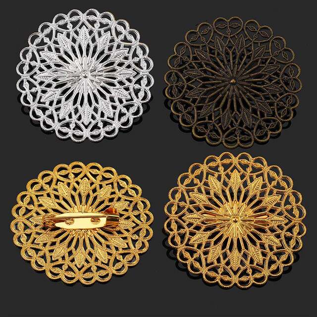 Copper Electroplated Round Flower Cap Flower Piece Hollow Flower Safety Brooch Pin Base Antique Style Jewelry Accessories