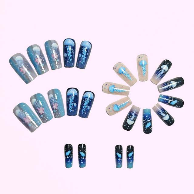 Ocean Elements Starry Sea Journey·Jellyfish Wearable Nails Removable Nail Art 24 Pieces