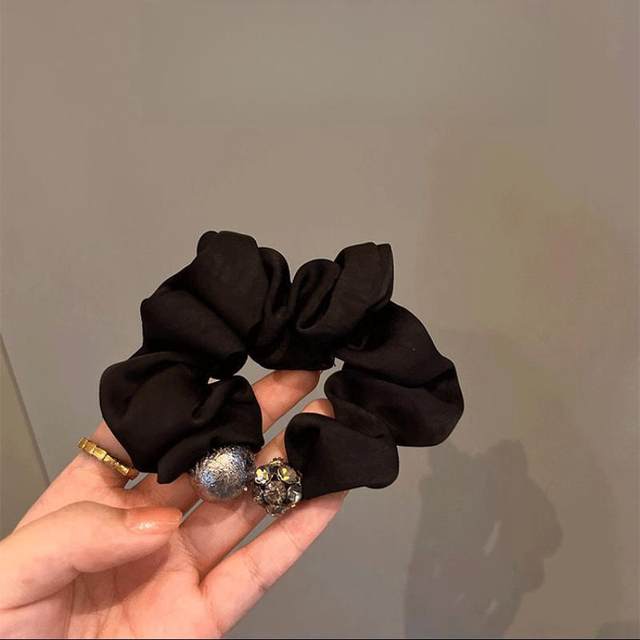 Textured Rhinestone Silver Bead Hair Tie High-End Korean Hair Accessory Ponytail Hair Rope Elastic Band 2024 New Black Hair Rope