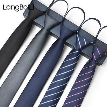 Black Korean-Style Formal Business Dark Gray Blue Wedding Groom Easy-To-Tie Lazy Tie for Men