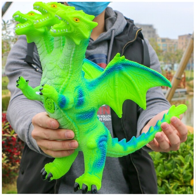 Children's soft gum dinosaur toy emulation Animal supersize plastic model Three-headed dragon little kid bully dragon boy