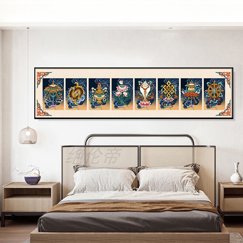 Tibetan Eight Treasures Hanging Painting Inn Guesthouse Bedroom Bedside Auspicious Pattern Tibetan Living Room Sofa Background Wall Decorative Painting Tibetan Eight Treasures Hanging Painting Inn Guesthouse Bedroom Bedside Auspicious Pattern Tibetan Living Room Sofa Background Wall Decorative Painting