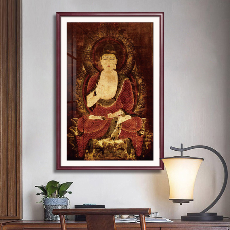 Dunhuang Mogao Grottoes Buddha Mural Hanging Painting Chinese Retro Amitabha Buddha Bodhisattva Central Hall Buddhist Hall Tea Room Decorative Painting