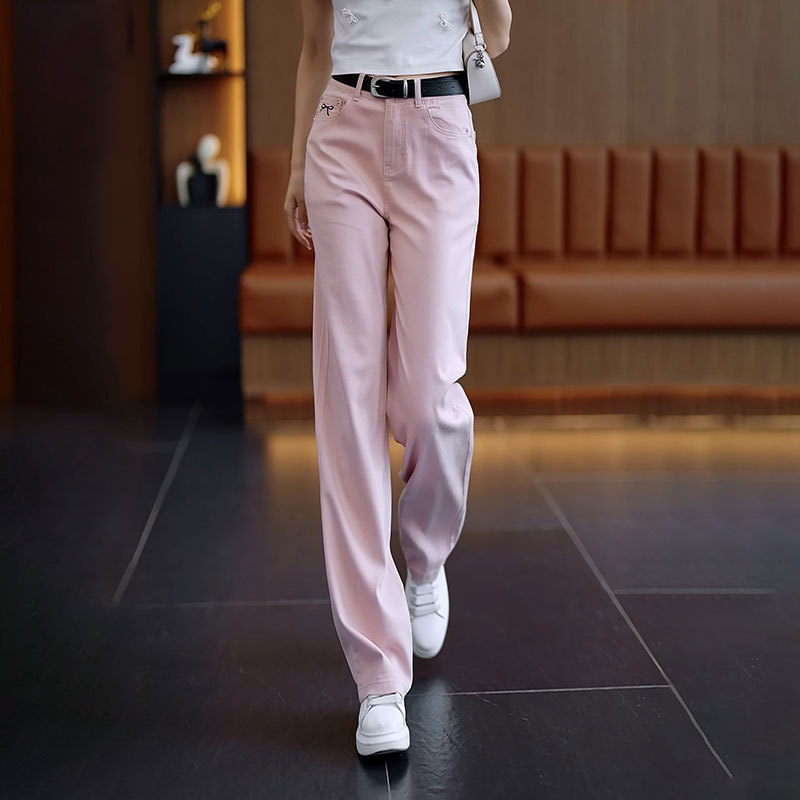 Straight-Leg Tencel Jeans for Women, Summer Thin Style 2026 New High-Waisted Loose Narrow Version Ice Silk Pink Wide-Leg Pants Straight-Leg Tencel Jeans for Women, Summer Thin Style 2026 New High-Waisted Loose Narrow Version Ice Silk Pink Wide-Leg Pants