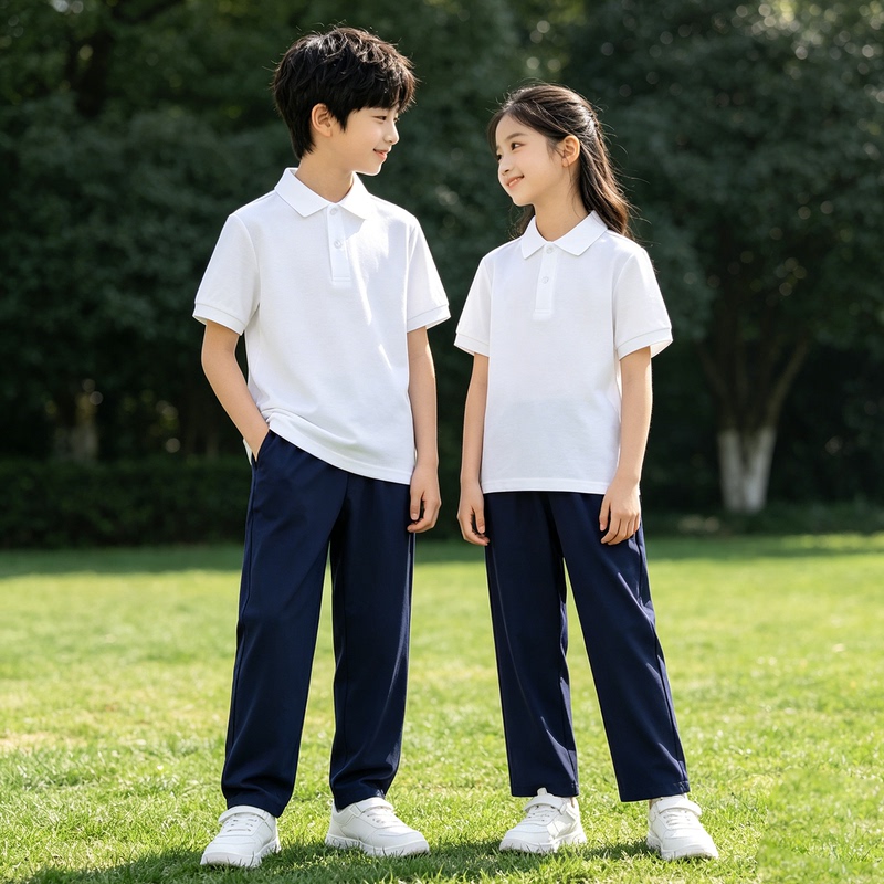Children's White Polo Shirt Short-Sleeved T-Shirt High School Students' Military Training Uniform Boys and Girls Class Uniform Quick-Drying Pants Sports Suit