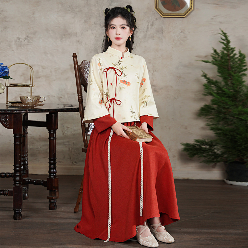 2026 Autumn/Winter New Chinese Style Improved Cheongsam Top Hanfu Suit Skirt Tang Women's Clothing New Chinese Style Tea Dress 2026 Autumn/Winter New Chinese Style Improved Cheongsam Top Hanfu Suit Skirt Tang Women's Clothing New Chinese Style Tea Dress