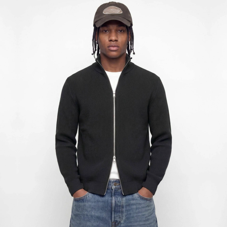 American Style Autumn and Winter Solid Color Stand Collar Double Zipper Knit Cardigan Heavy Short Sweater Slim Fit Top for Men American Style Autumn and Winter Solid Color Stand Collar Double Zipper Knit Cardigan Heavy Short Sweater Slim Fit Top for Men