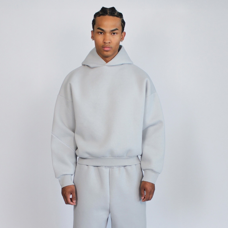 American-Style Short Boxy Heavyweight 600g Hooded Sweatshirt for Men, Trendy Cleanfit Silhouette, Solid Color Textured Jacket