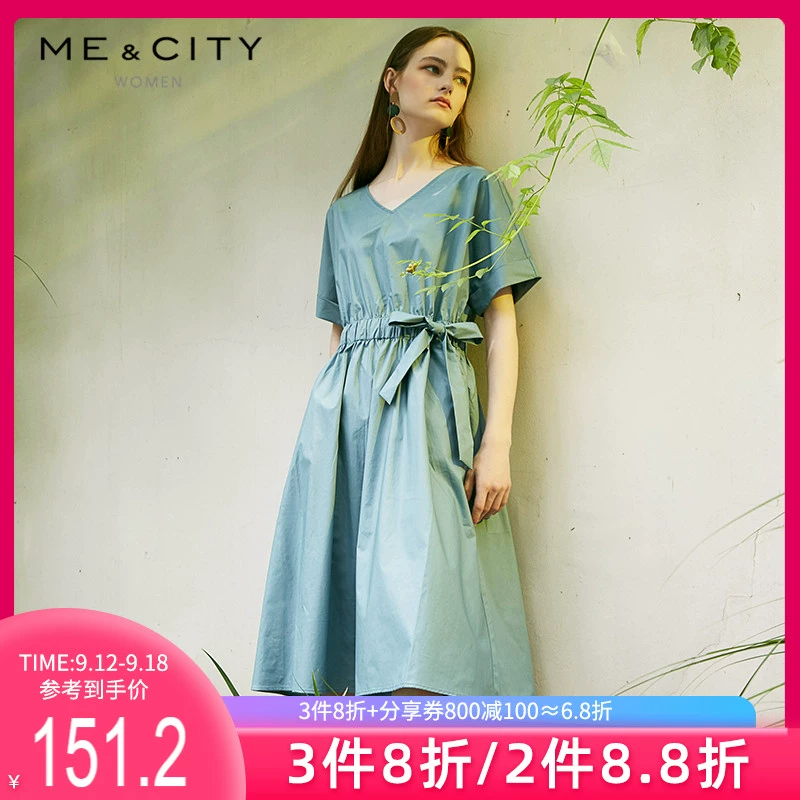 Cotton MECITY Nữ áo dài cổ chữ V Thân thiện với làn da Tính khí retro nhẹ nấu váy Bellflower - váy đầm