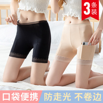 Summer ice wire mesh safety pants female walking without rolling the edge lace thin meat pocket large insurance shorts
