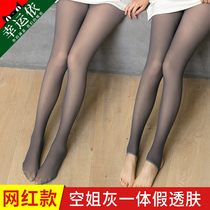 Air sister ash pants female wear large-yard one-leg fake meat artifact thin spring and autumn skin-skinned pants stockings