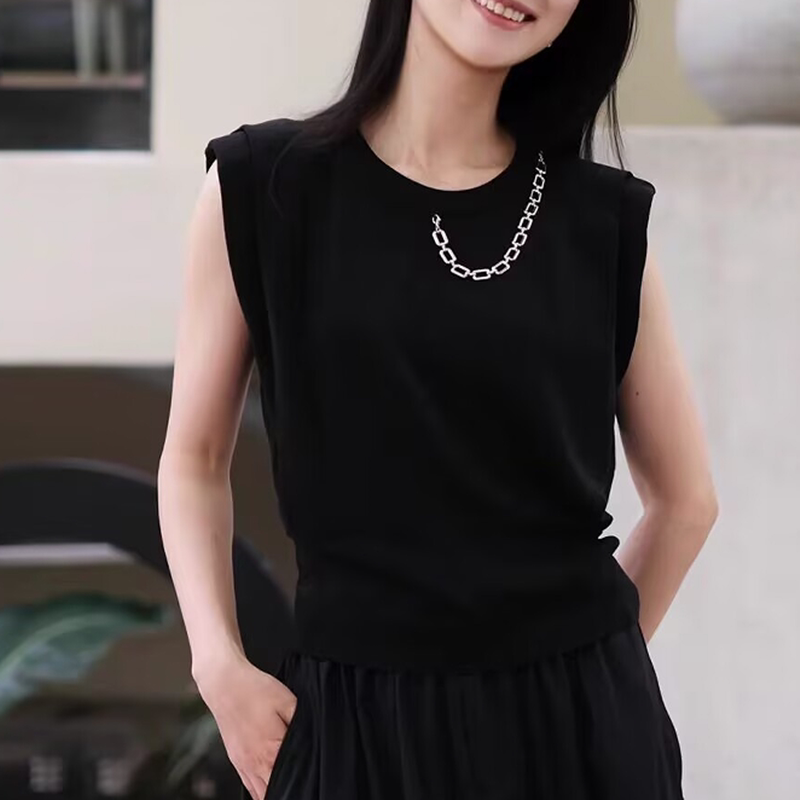 2026 Summer New Style Saint Chong Saint Dior Round Neck Chain Patchwork Sleeveless Knit T-Shirt Top S25283512