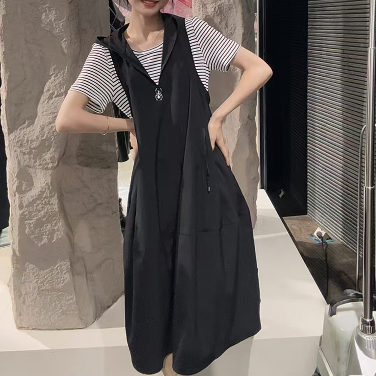 2026 Summer New Style Shengchuang Shengdiao Hooded Striped Knit Dress Two-Piece Set S26281401