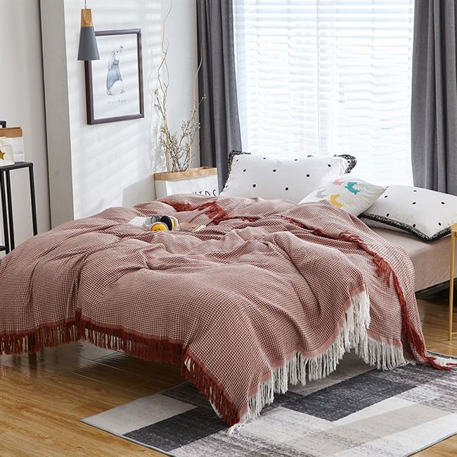 Khăn bông được in Bắc Âu đơn tua rua đôi sáu lớp gạc chăn sofa ngủ trưa chăn thường đan chăn - Ném / Chăn gia chan long cuu