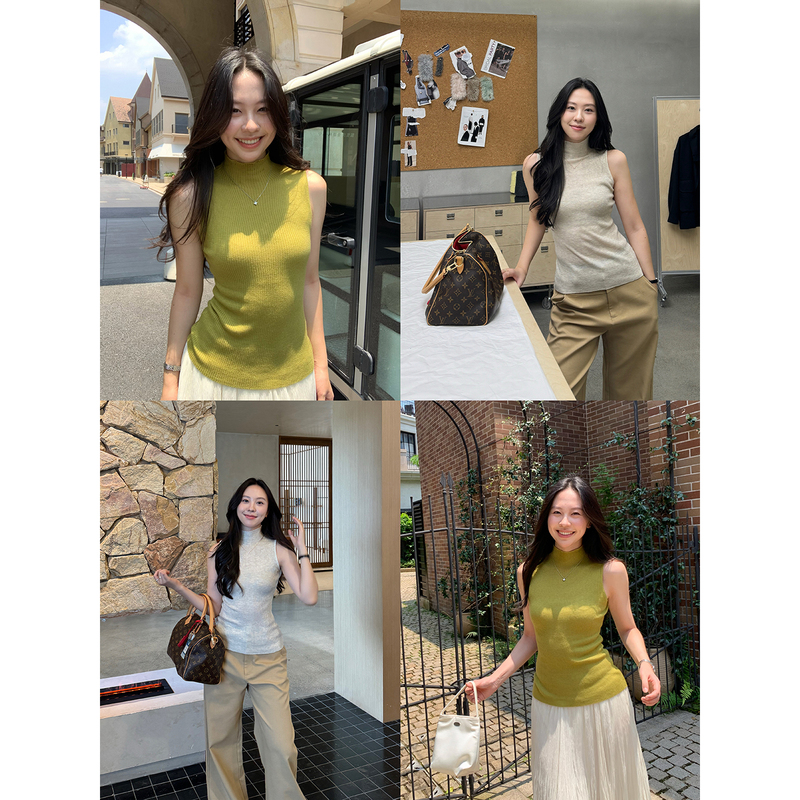 Daydayicy High-Neck Literary Style Knitted Vest Top for Women, Sleeveless, Flattering Fit, Inner Layer Top for Autumn