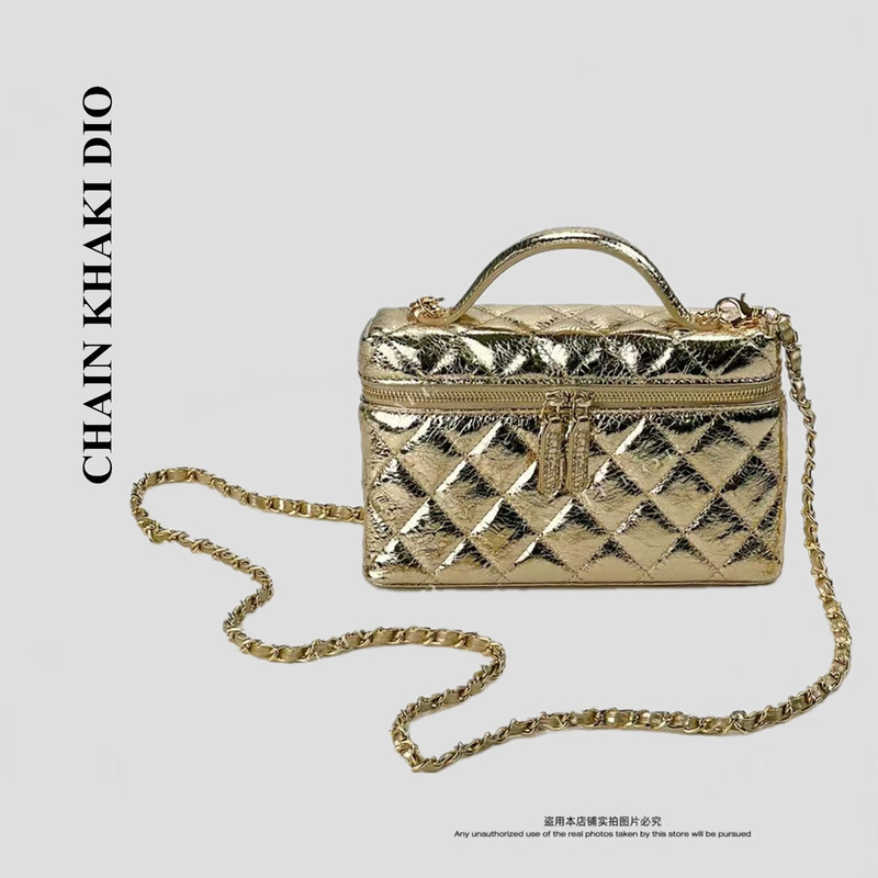 Chanel-Style Quilted Chain Bag for Women, Gold Handbag, Crossbody Bag, First-Layer Cowhide, Champagne Box-Shaped Small Square Bag, Phone Bag Chanel-Style Quilted Chain Bag for Women, Gold Handbag, Crossbody Bag, First-Layer Cowhide, Champagne Box-Shaped Small Square Bag, Phone Bag