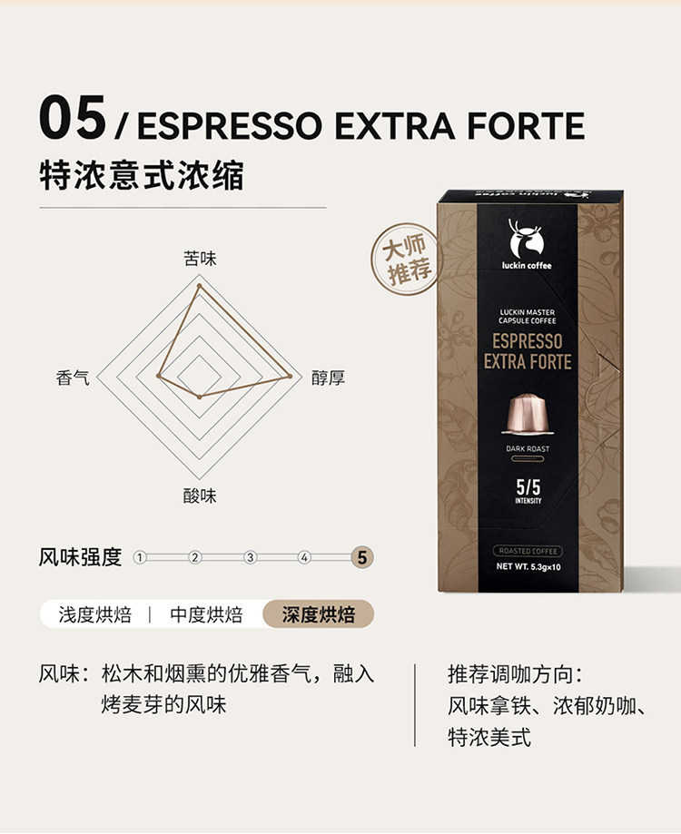 【中国直邮】 瑞幸咖啡 原装进口胶囊咖啡粒 适配nespresso胶囊机 03醇厚意式浓缩-中度烘焙10枚/盒