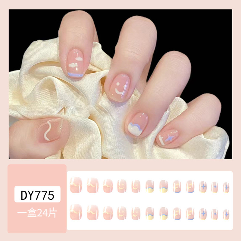 Sweet and Cute Whitening Hand-Painted Graffiti Wearable Manicure Patch Smiling Face Clouds Stars Wearable Nail Patch