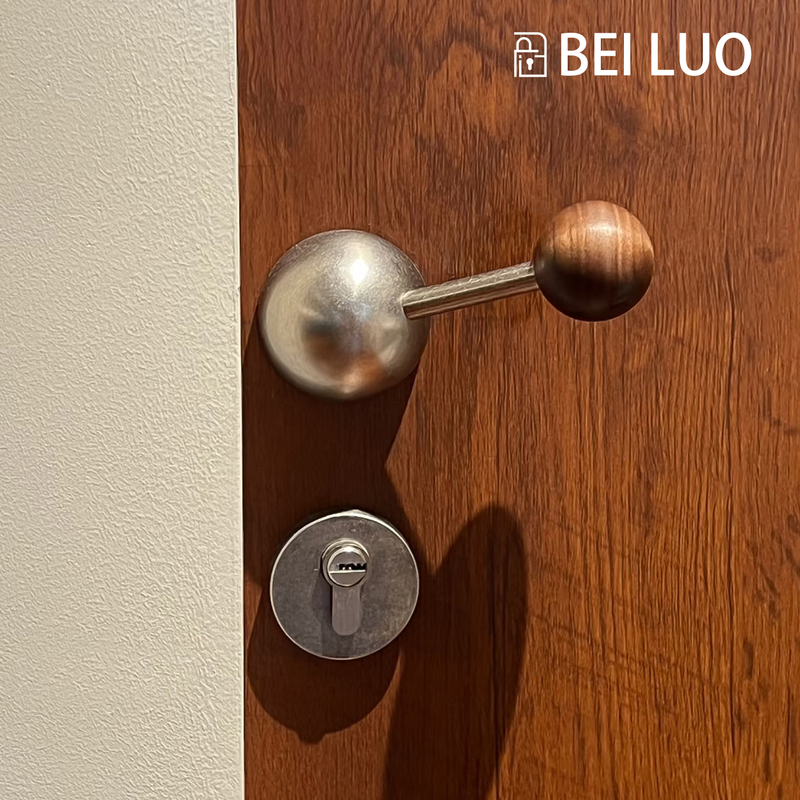 Medieval-Style Retro Distressed French Bedroom Semi-Circular Bright Chrome Silver Handle Black Walnut Magnetic Silent Door Lock