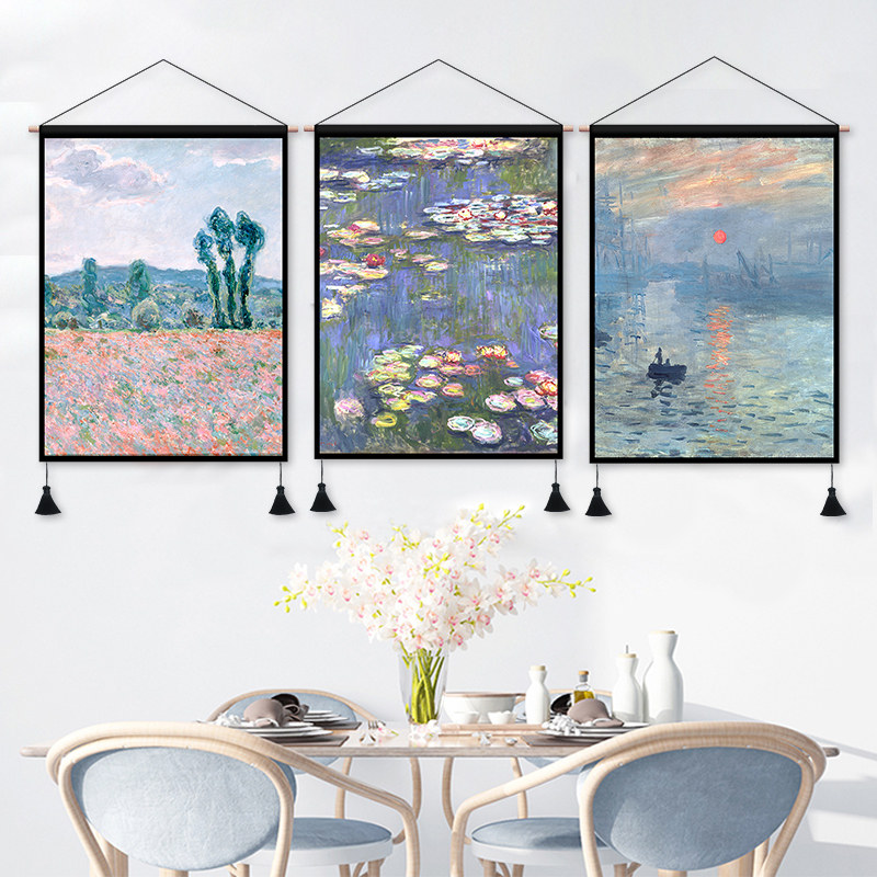 Monet oil painting fabric hanging painting living room dormitory background decorative painting rental room decoration hanging cloth bedroom bedside tapestry