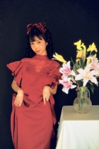 Qinghe hovintage antique wine red ruffle petals flying sleeve small dress long skirt toast suit photo shooting