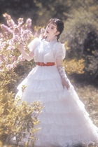 Qinghe hovintage Gone with the wind Scarlett with the same princess wedding dress bubble sleeve lace super fairy summer