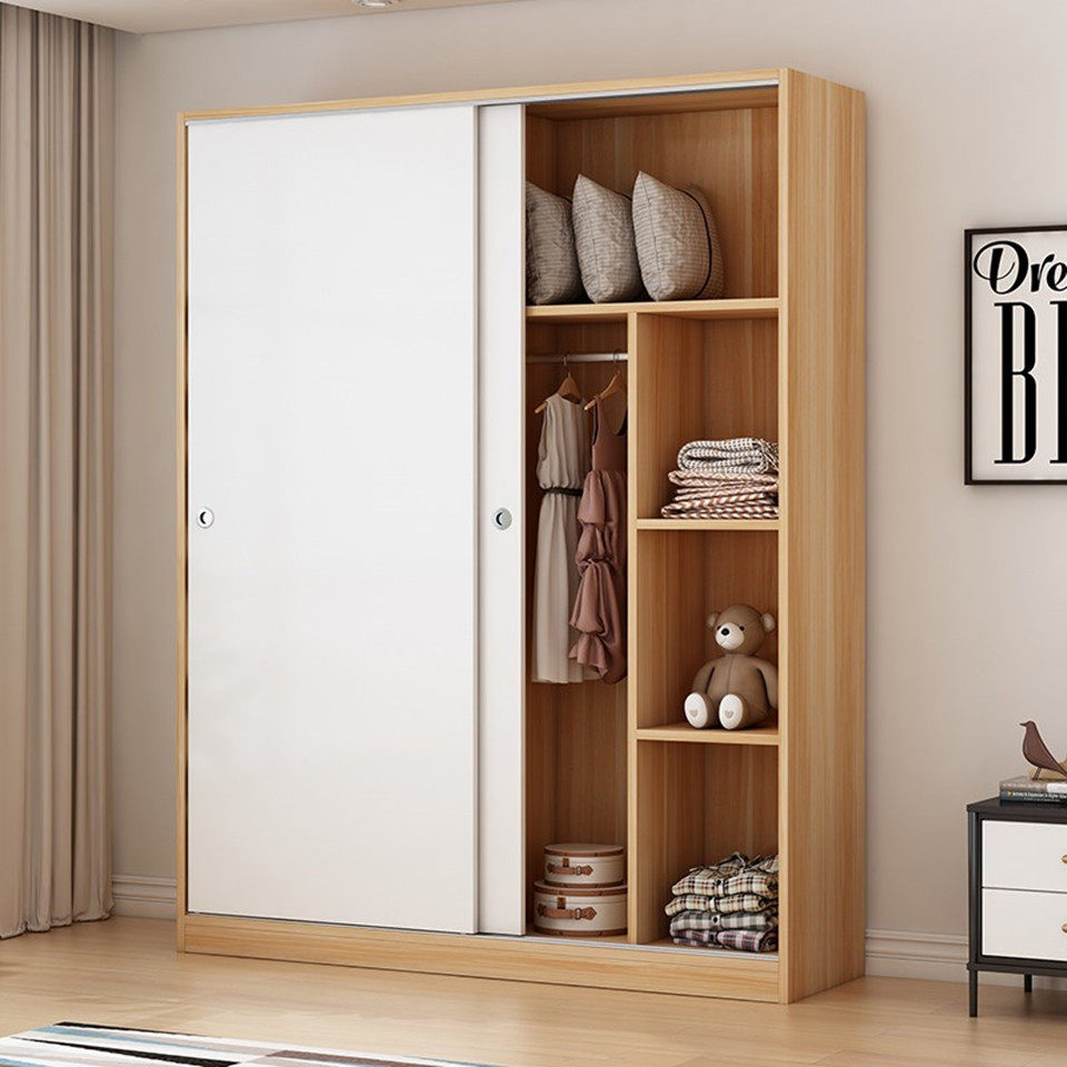 Wardrobe long 1 6 meters pull door modern minimalist solid wood small apartment 1 2m simple dormitory cabinet economical bedroom