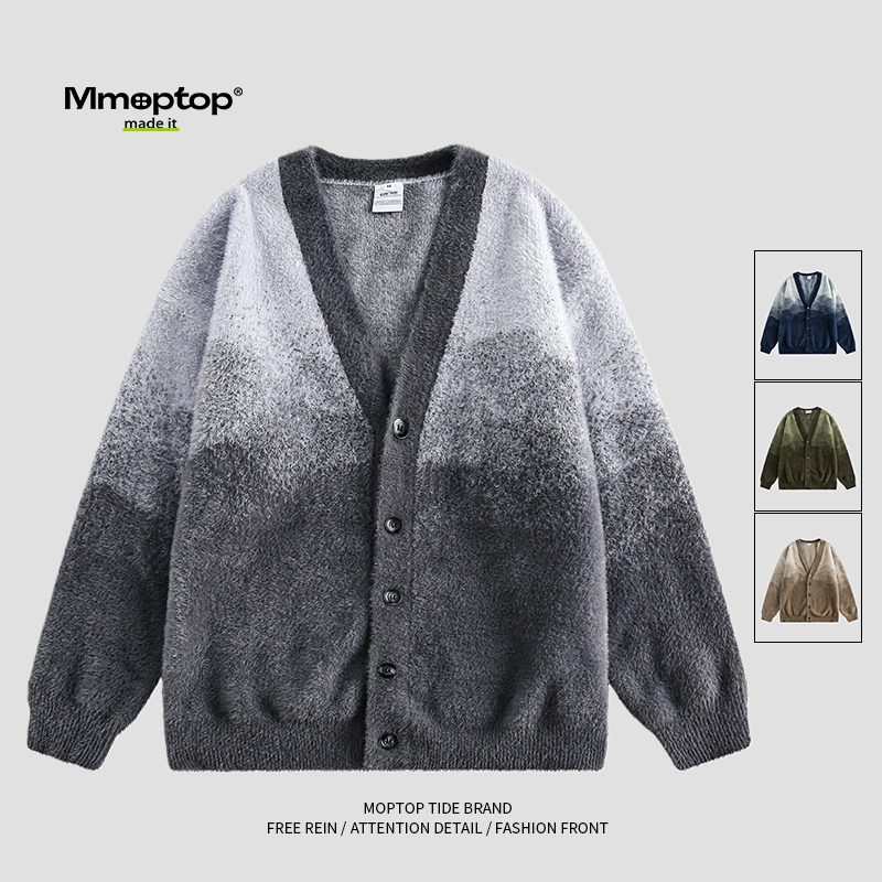 Mmoptop Japanese-Style Loose Gradient Couple Cardigan Sweater Men's Autumn Versatile V-Neck Knitwear Jacket Men's Clothing