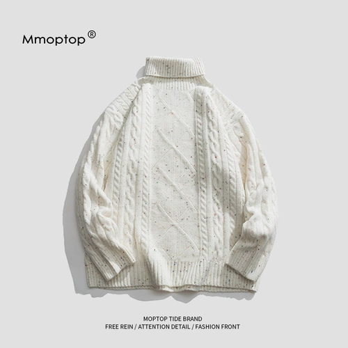 Мужской демисезонный белый цветной трикотажный японский свитер, увеличенная толщина
