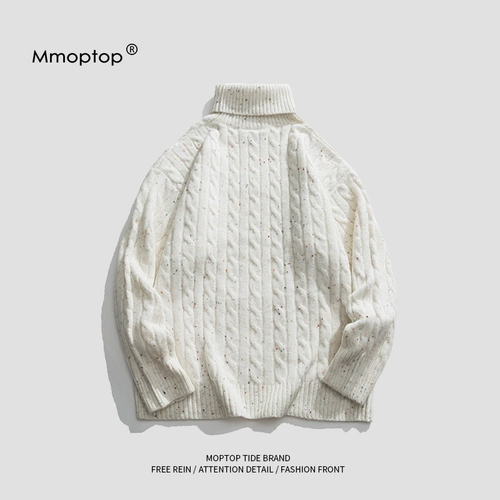 Мужской демисезонный белый цветной трикотажный японский свитер, увеличенная толщина, стиль