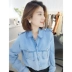 Han Fan lỏng màu xanh thời trang giản dị denim áo sơ mi dài tay hàng đầu châu âu mùa thu năm 2021 hàng mới của phụ nữ châu âu - Áo sơ mi dài tay