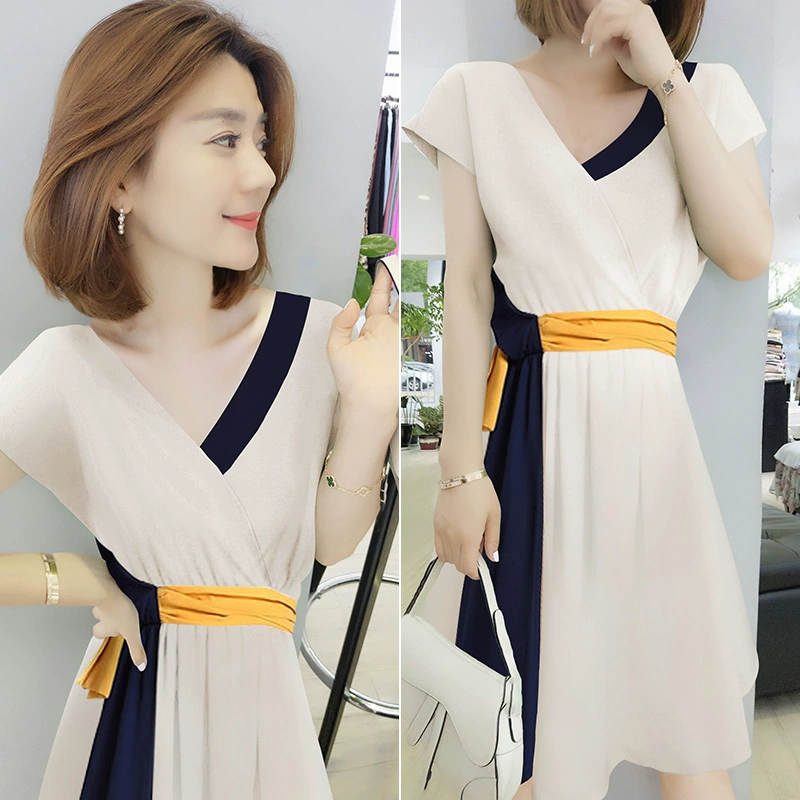 Thắt lưng cổ chữ V thời trang và đầm voan mỏng nữ ga Châu Âu mùa hè 2021 quần áo nữ mới xu hướng Châu Âu - váy đầm